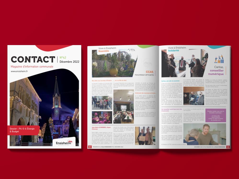 Ensisheim_magazine_décembre2022_Mockup Mockup du magazine "Contact" de décembre 2022 de la commune d'Ensisheim